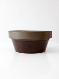 antique American stoneware mixing bowl with brown glaze