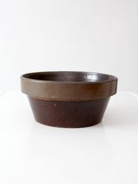 antique American stoneware mixing bowl with brown glaze