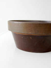 antique American stoneware mixing bowl with brown glaze