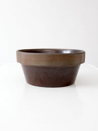 antique American stoneware mixing bowl with brown glaze