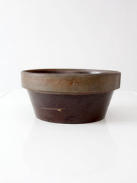 antique American stoneware mixing bowl with brown glaze