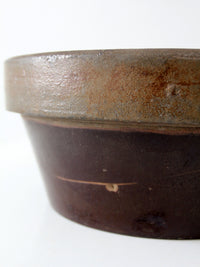 antique American stoneware mixing bowl with brown glaze
