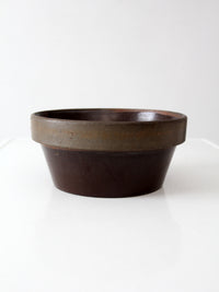 antique American stoneware mixing bowl with brown glaze