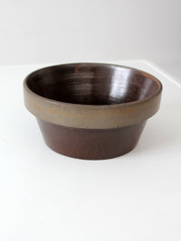 antique American stoneware mixing bowl with brown glaze