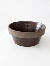antique American stoneware mixing bowl with brown glaze