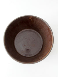 antique American stoneware mixing bowl with brown glaze
