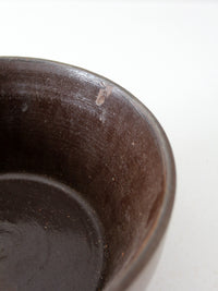 antique American stoneware mixing bowl with brown glaze