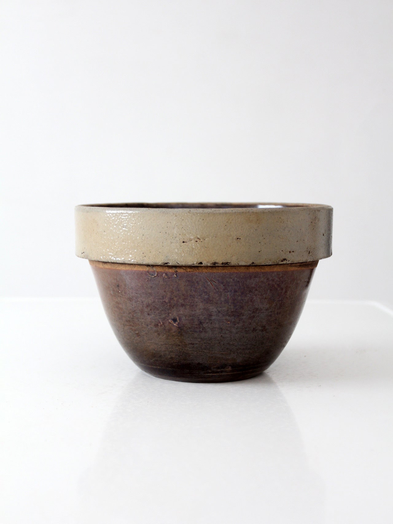 antique American stoneware mixing bowl