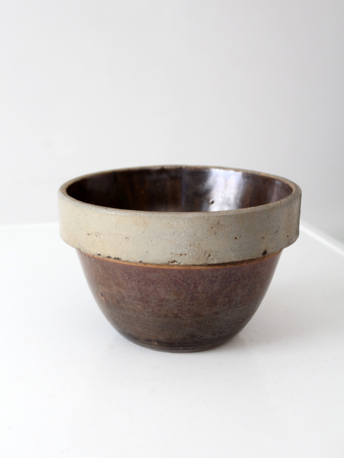 antique American stoneware mixing bowl