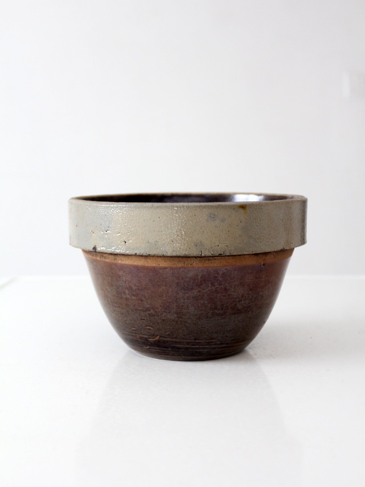 antique American stoneware mixing bowl