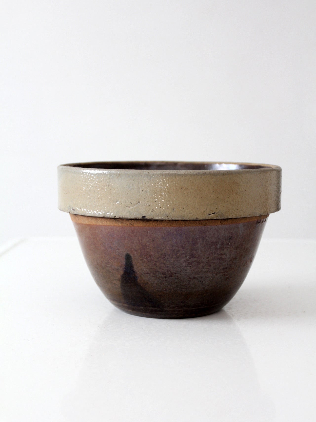 antique American stoneware mixing bowl