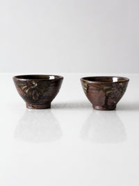 pair of vintage handmade studio pottery bowls