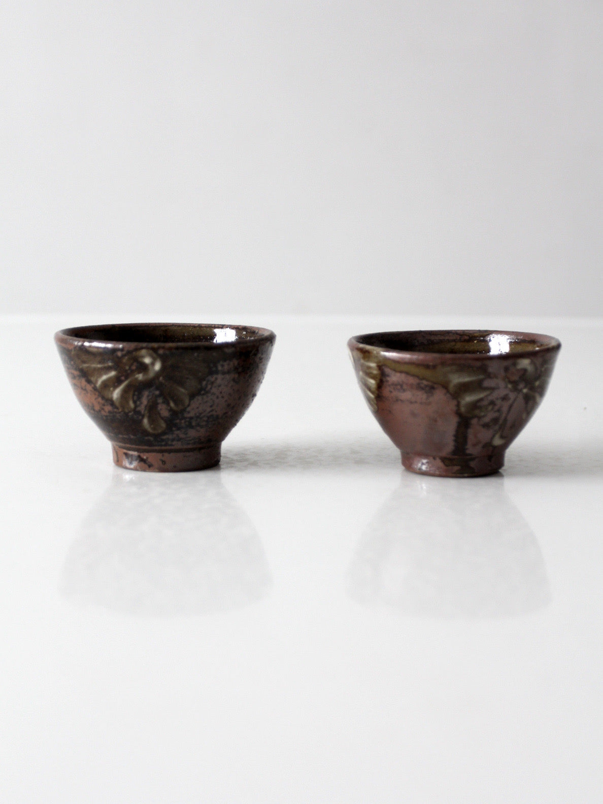 pair of vintage handmade studio pottery bowls