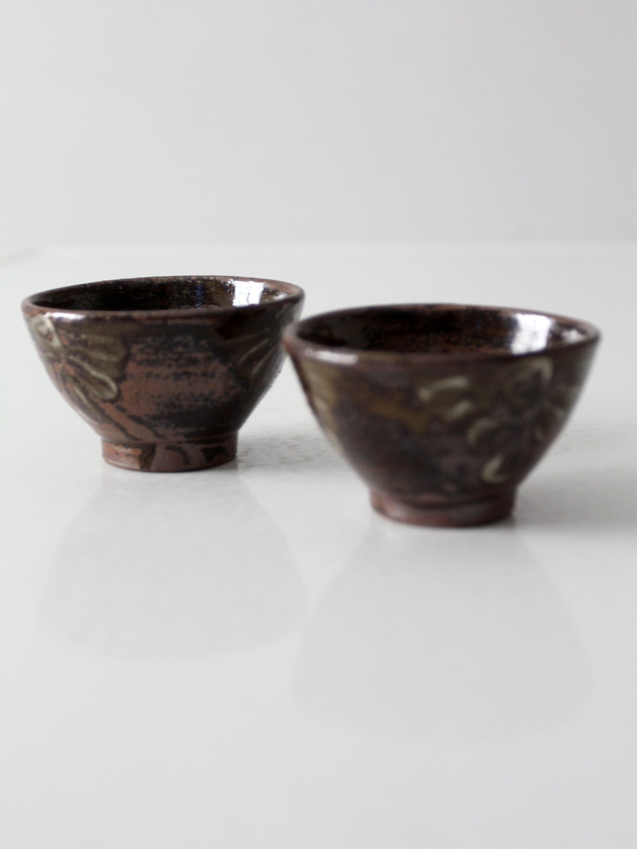 pair of vintage handmade studio pottery bowls