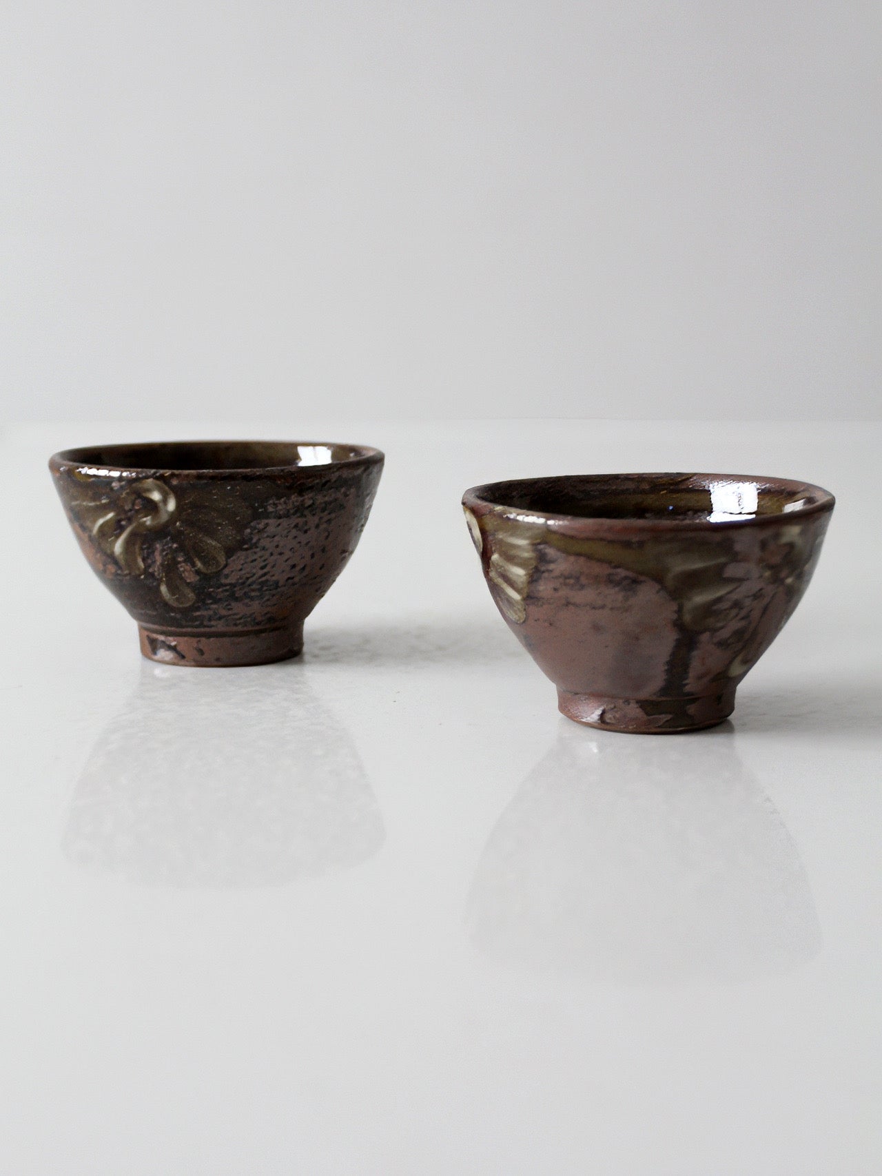 pair of vintage handmade studio pottery bowls