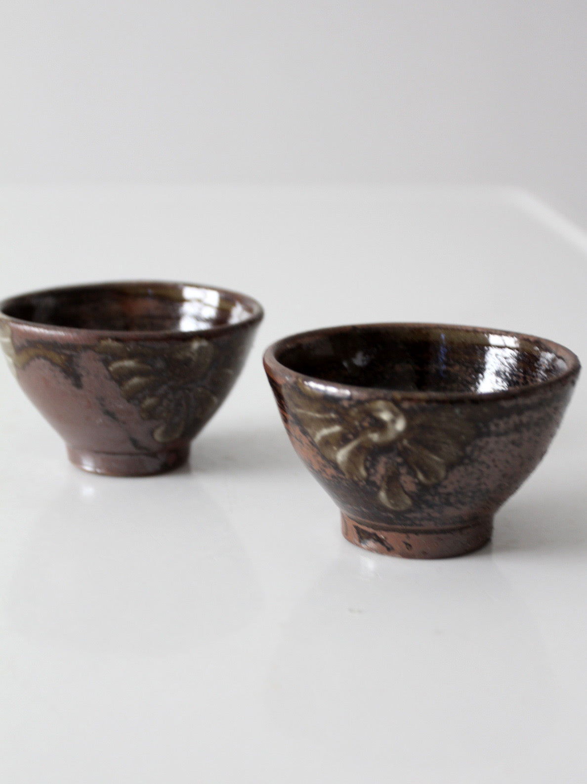 pair of vintage handmade studio pottery bowls