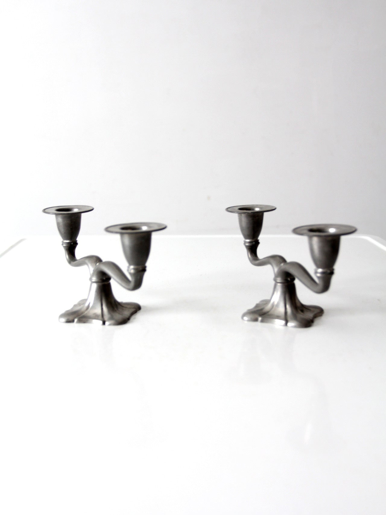 antique Art Nouveau double candlesticks pair