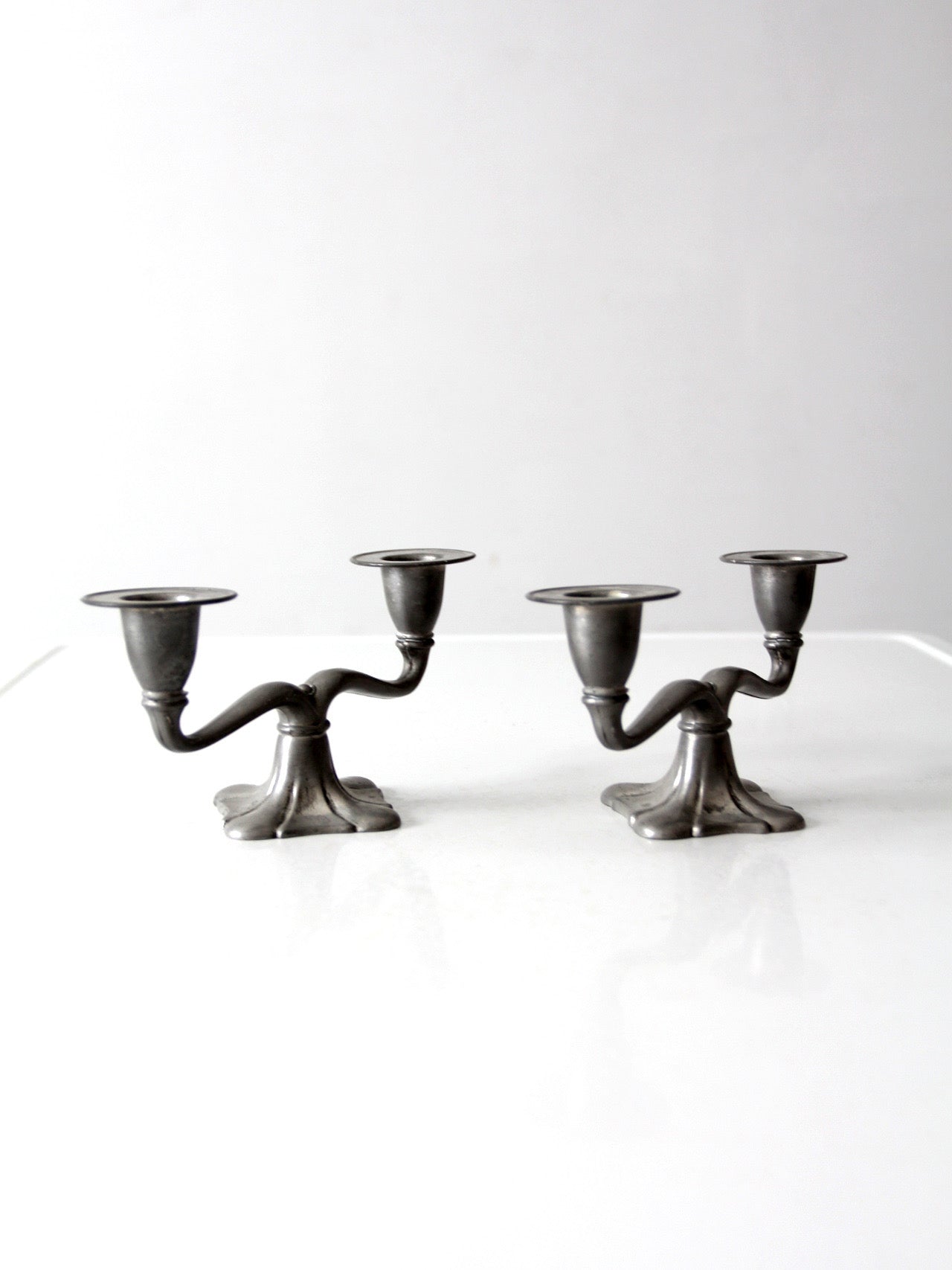 antique Art Nouveau double candlesticks pair