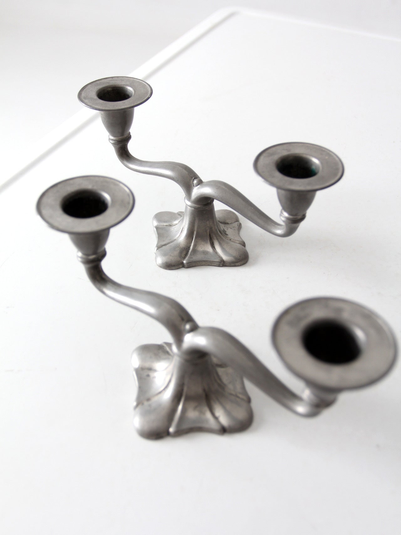 antique Art Nouveau double candlesticks pair