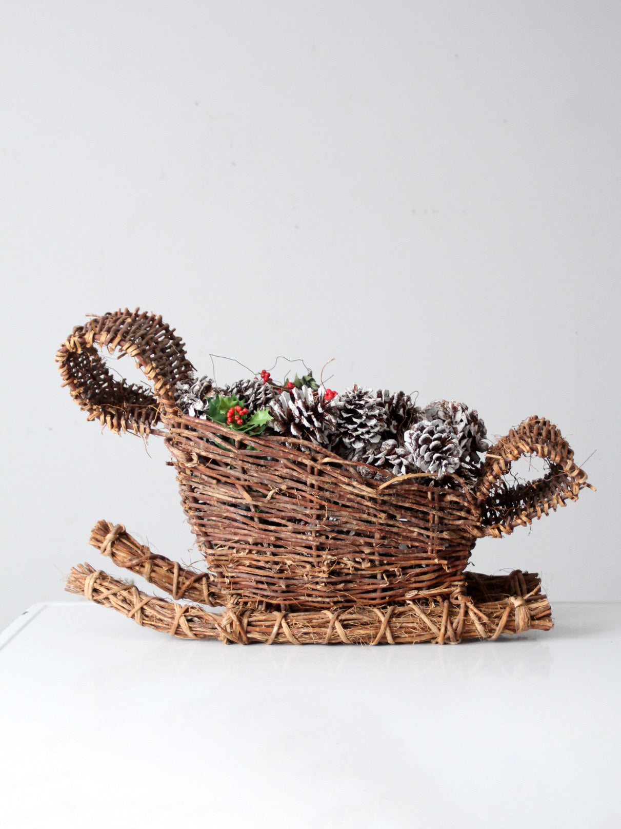 vintage wicker sleigh basket