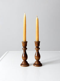 pair of vintage turned wood candlesticks