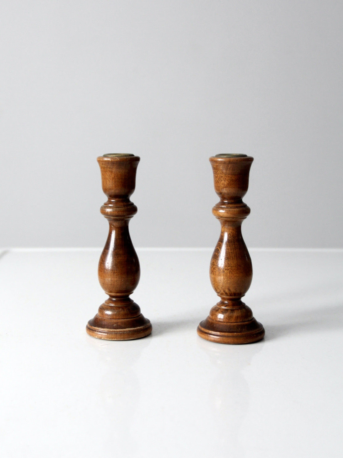pair of vintage turned wood candlesticks
