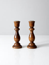 pair of vintage turned wood candlesticks
