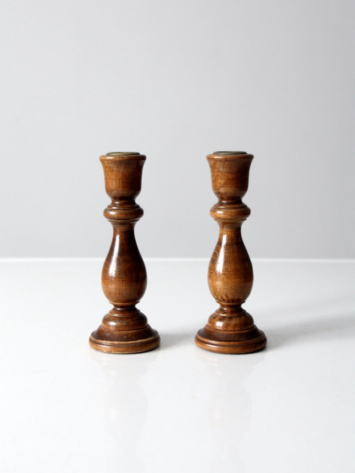 pair of vintage turned wood candlesticks