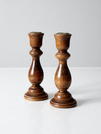 pair of vintage turned wood candlesticks