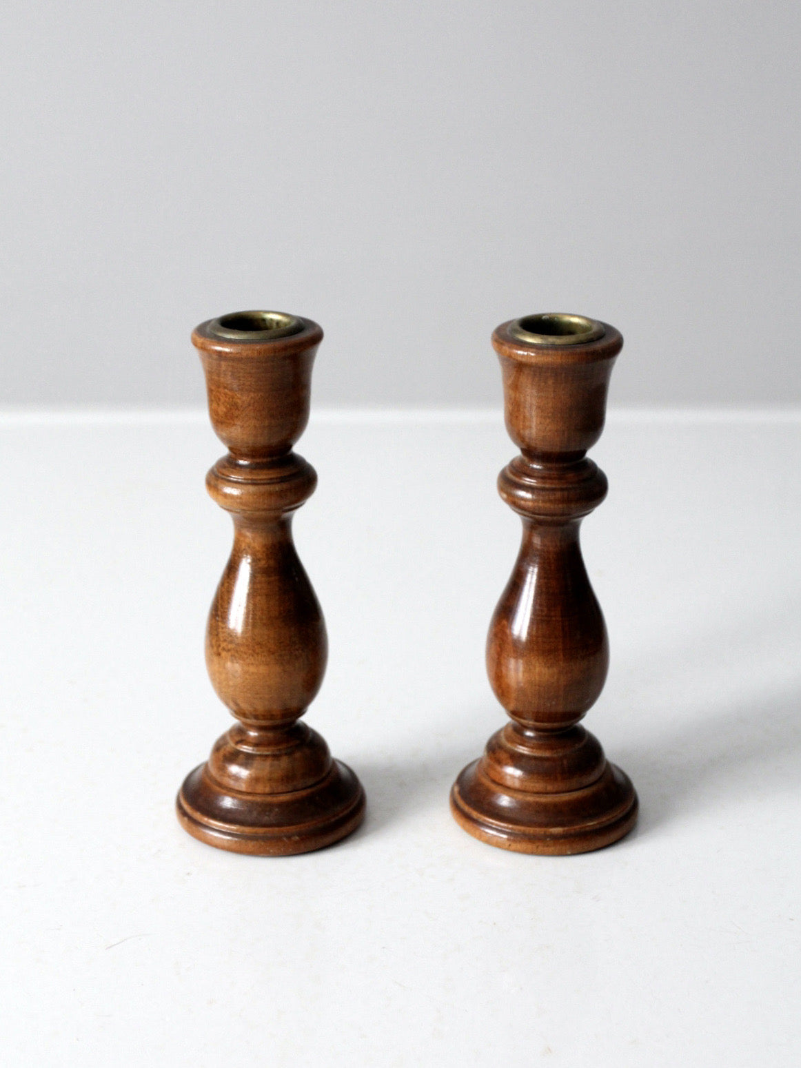 pair of vintage turned wood candlesticks