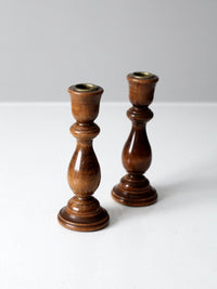 pair of vintage turned wood candlesticks