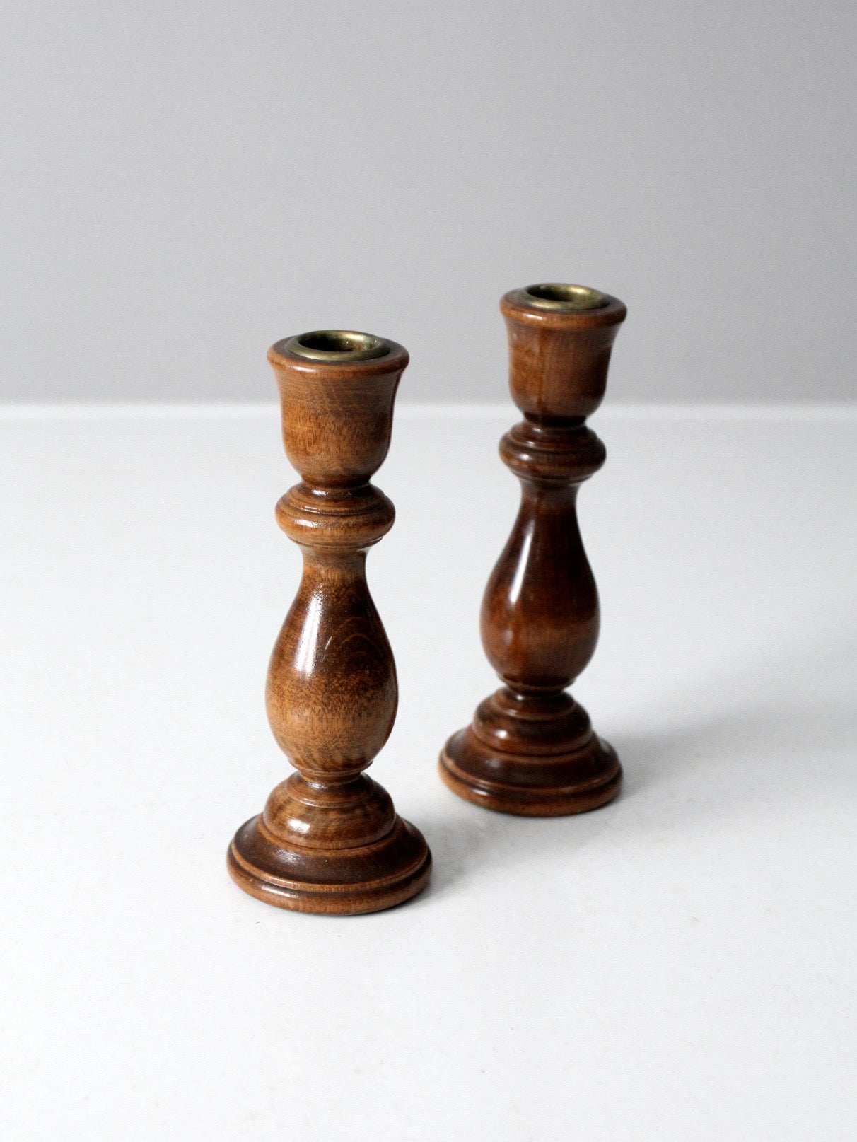 pair of vintage turned wood candlesticks