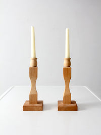 pair of vintage handmade wooden candlesticks