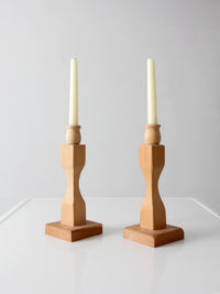 pair of vintage handmade wooden candlesticks