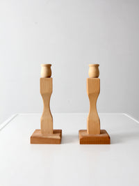 pair of vintage handmade wooden candlesticks