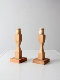 pair of vintage handmade wooden candlesticks