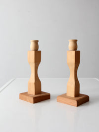 pair of vintage handmade wooden candlesticks