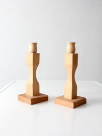 pair of vintage handmade wooden candlesticks