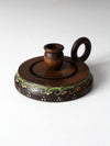 vintage hand-painted wood chamberstick candle holder