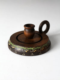 vintage hand-painted wood chamberstick candle holder