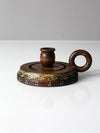vintage hand-painted wood chamberstick candle holder