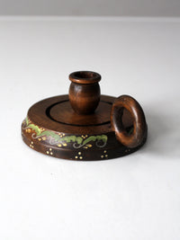 vintage hand-painted wood chamberstick candle holder