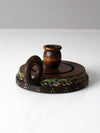 vintage hand-painted wood chamberstick candle holder