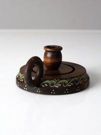 vintage hand-painted wood chamberstick candle holder