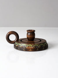vintage hand-painted wood chamberstick candle holder