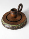 vintage hand-painted wood chamberstick candle holder