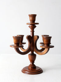 mid century turned wood candelabra