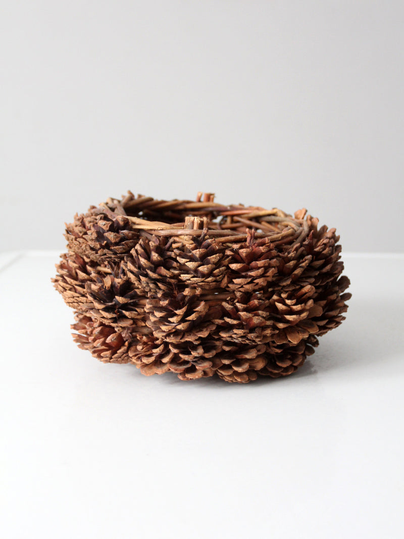 vintage handmade pinecone basket