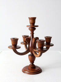 mid century turned wood candelabra