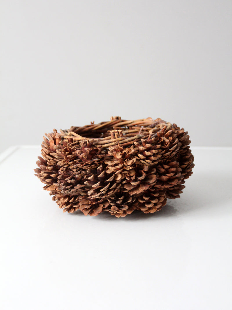 vintage handmade pinecone basket